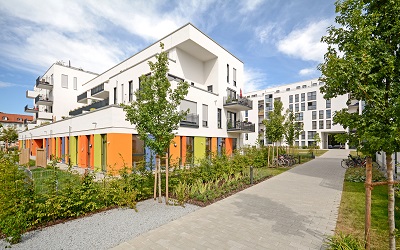 Modern residential buildings, Facade of new low-energy houses